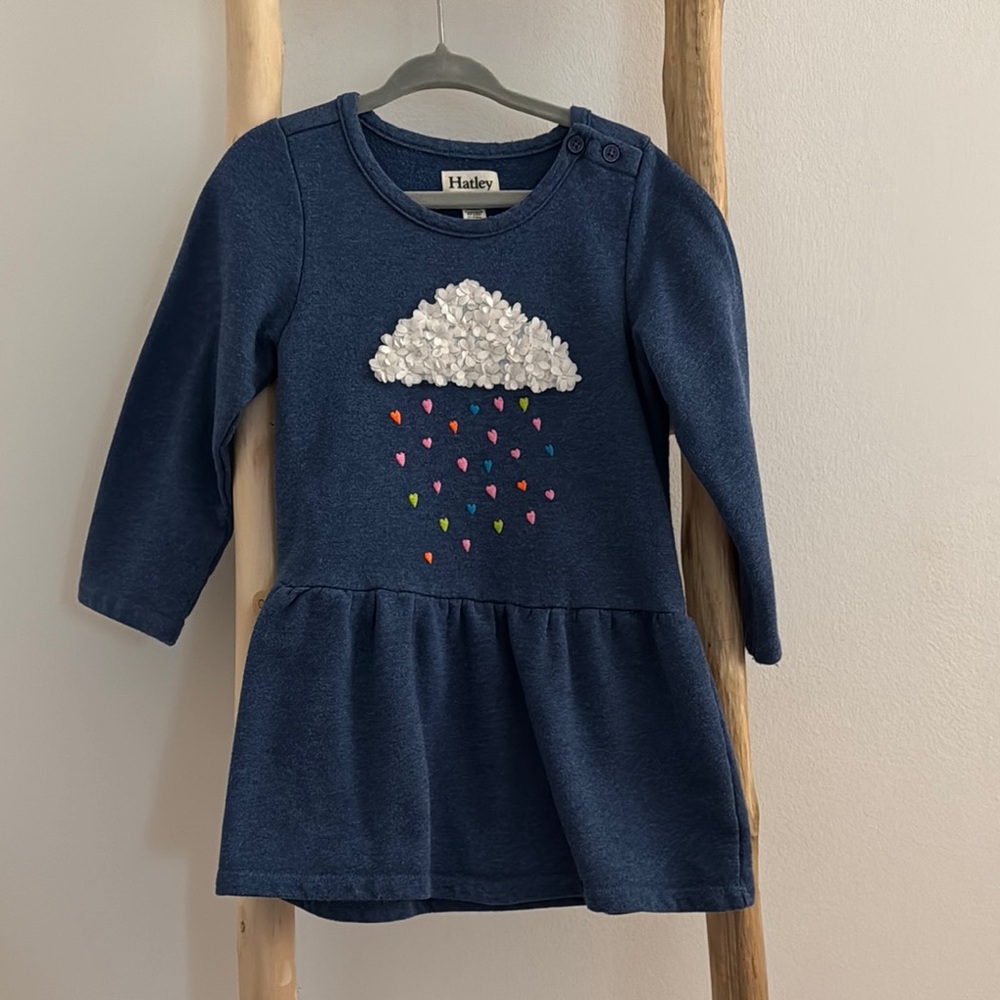 Hatley Navy Dress with Cloud and Raindrop Design